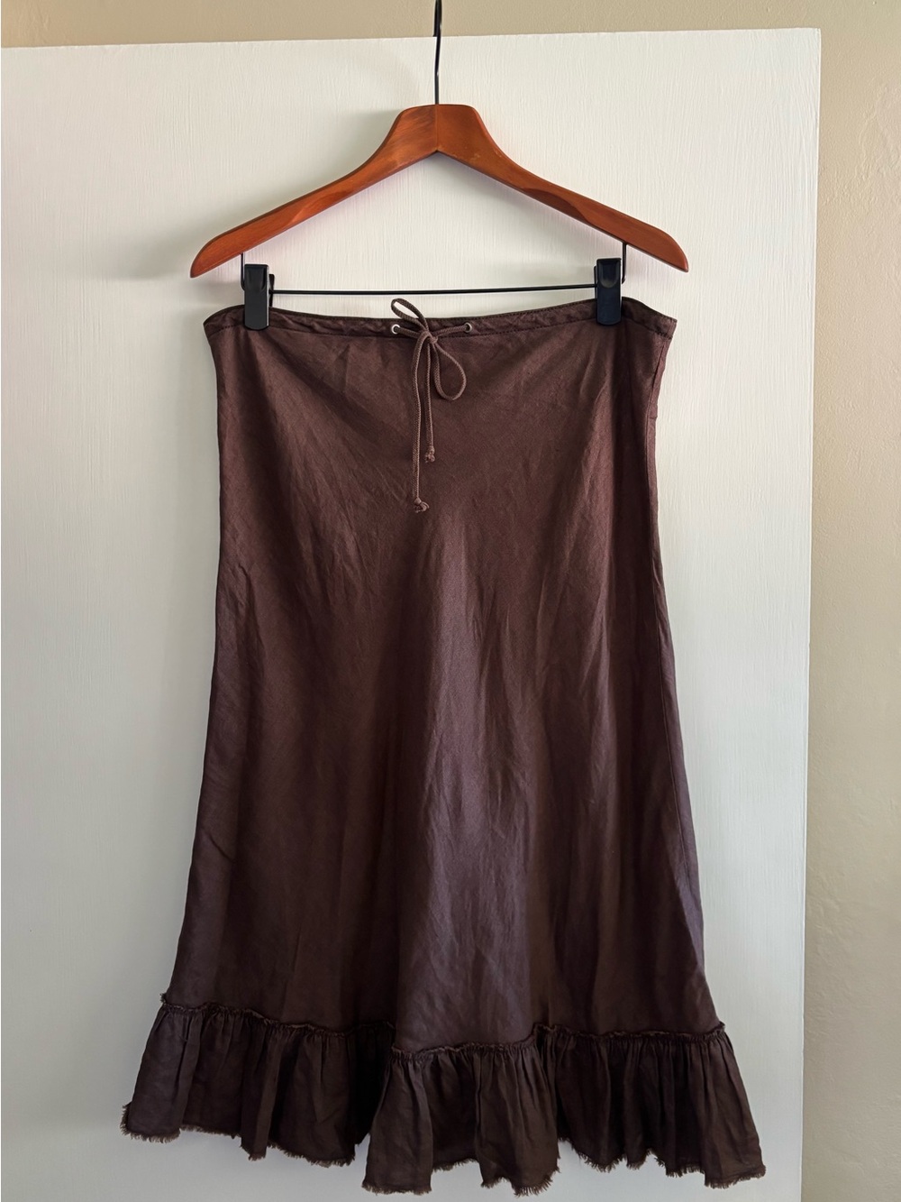 Jcrew Brown Women's Linen A-Line Midi Skirt with Ruffle Hem